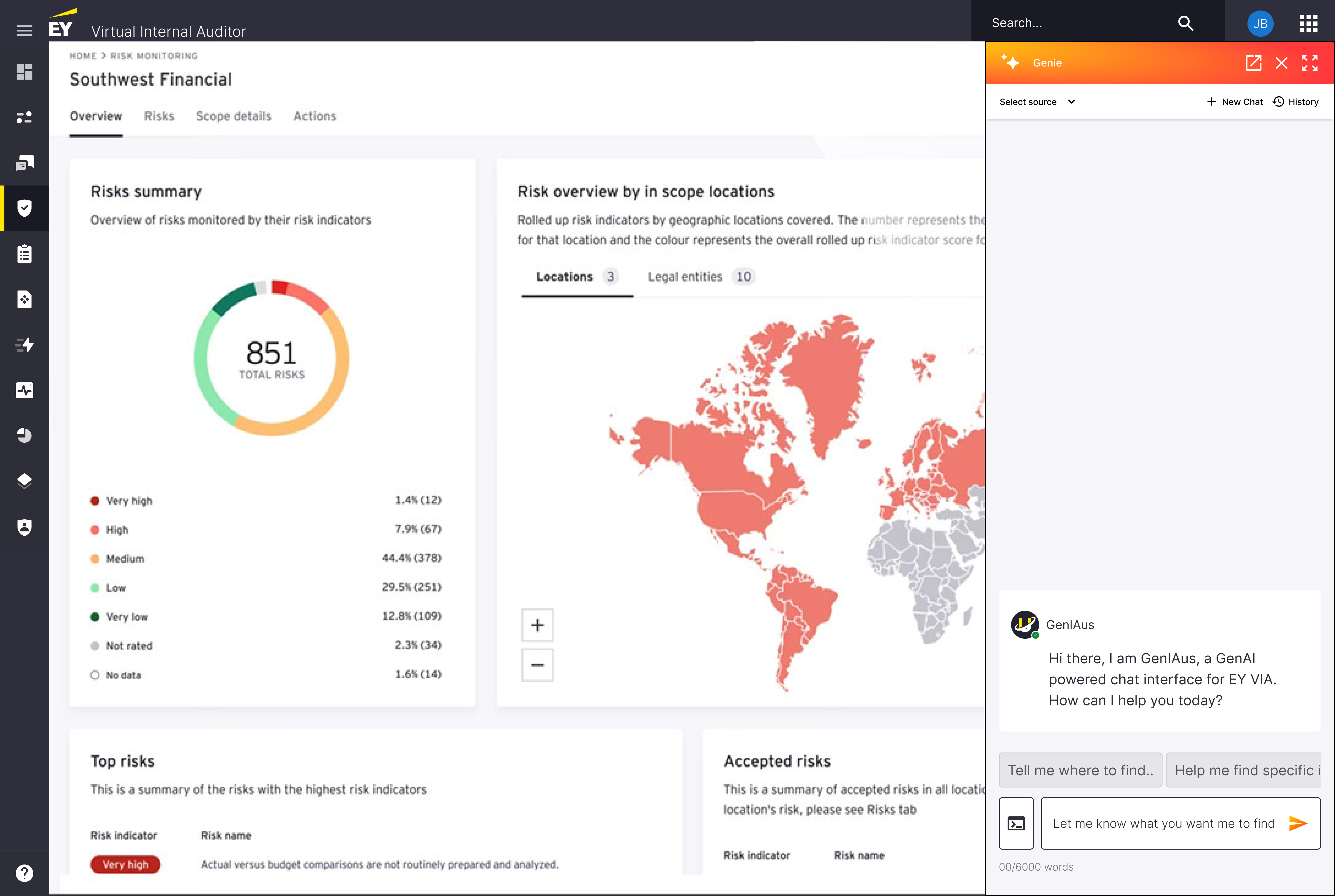 Genie — embedded AI widget inside the VIA platform